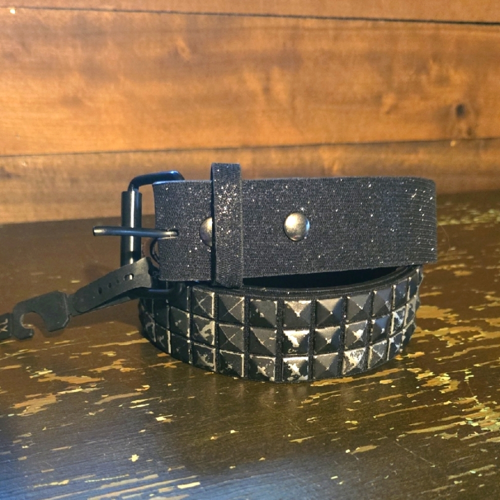 NWT Distressed Studded Black Glitter Belt